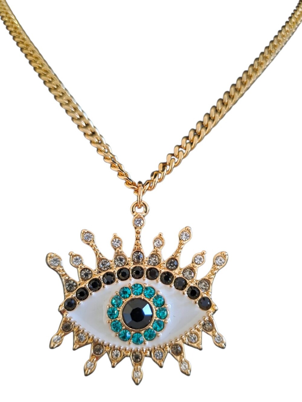 NEW Kurt Geiger London Evil Eye Gold-Tone Crystal Pendant Necklace NWT w/ Pouch